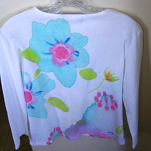CRAZY FISH ART WEAR LONG SLEEVE FLORAL PATTERN TEE SHIRT, FRONT/BACK,S-MED - Picture 5 of 8